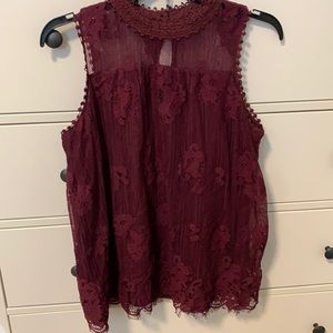 Wine red lacy tank top, medium.